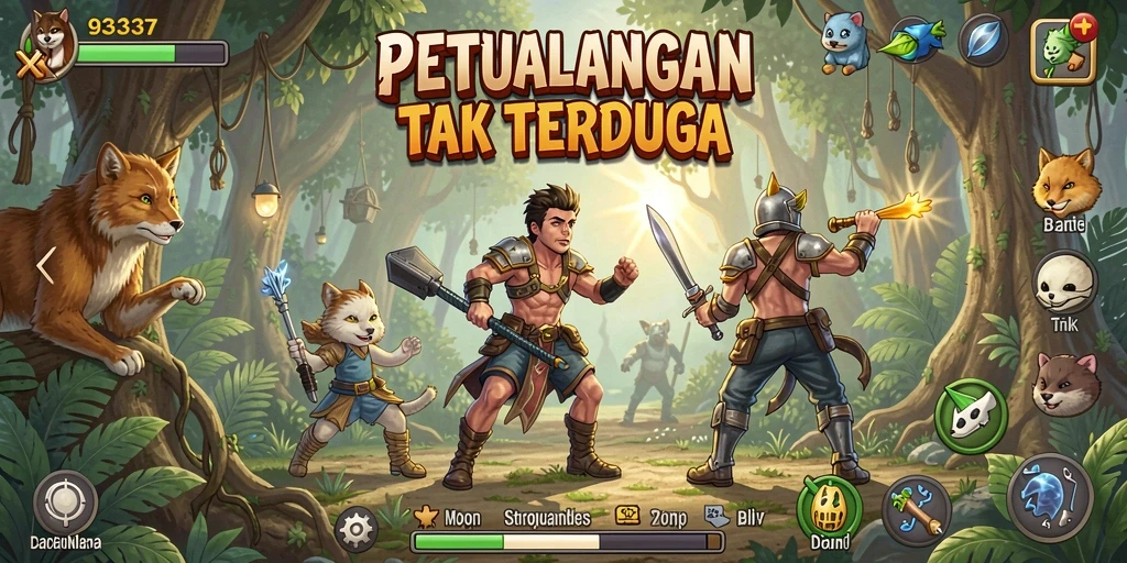 Tampilan gameplay seru dengan berbagai karakter dan petualangan.