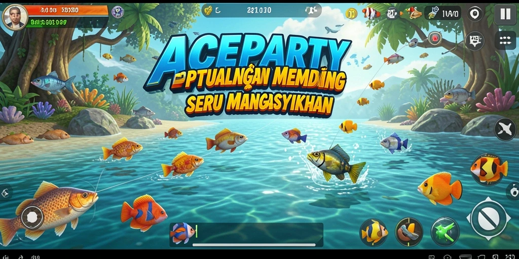 Screenshot gameplay ACEPARTY menampilkan aksi memancing yang mendebarkan.