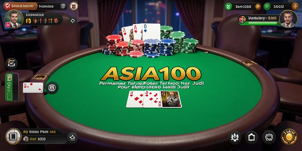 Tampilan gameplay yang menegangkan dalam ASIA100 dengan lawan di meja poker.