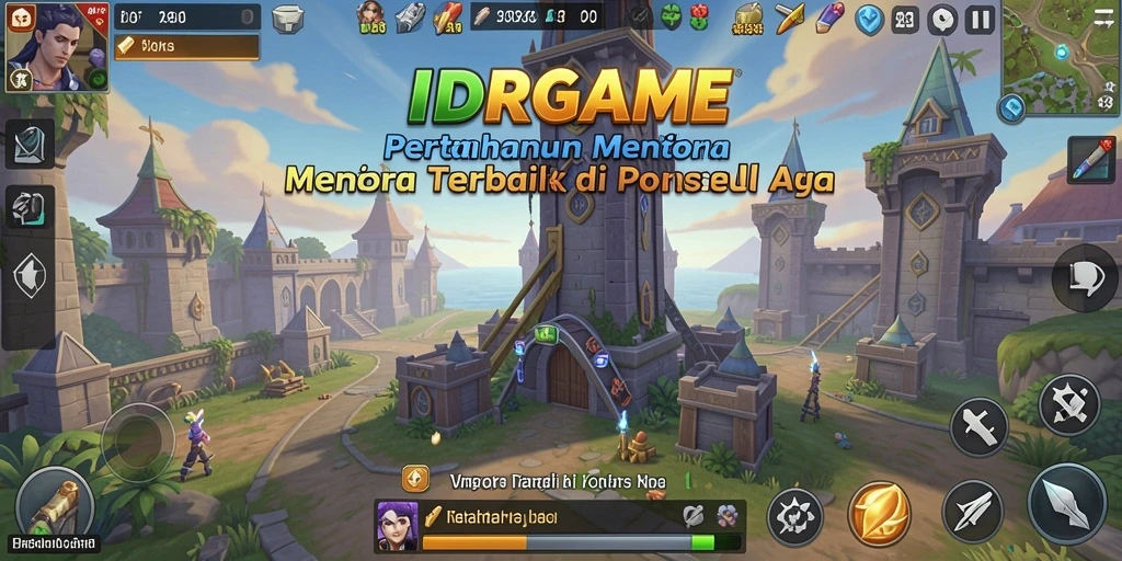 Screenshot gameplay IDRGAME menampilkan pertahanan menara yang strategis.