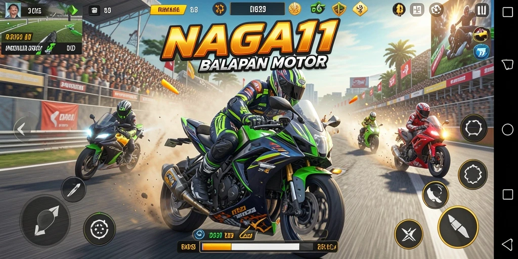 Tampilan gameplay menarik dari NAGA11 dalam balapan motor.