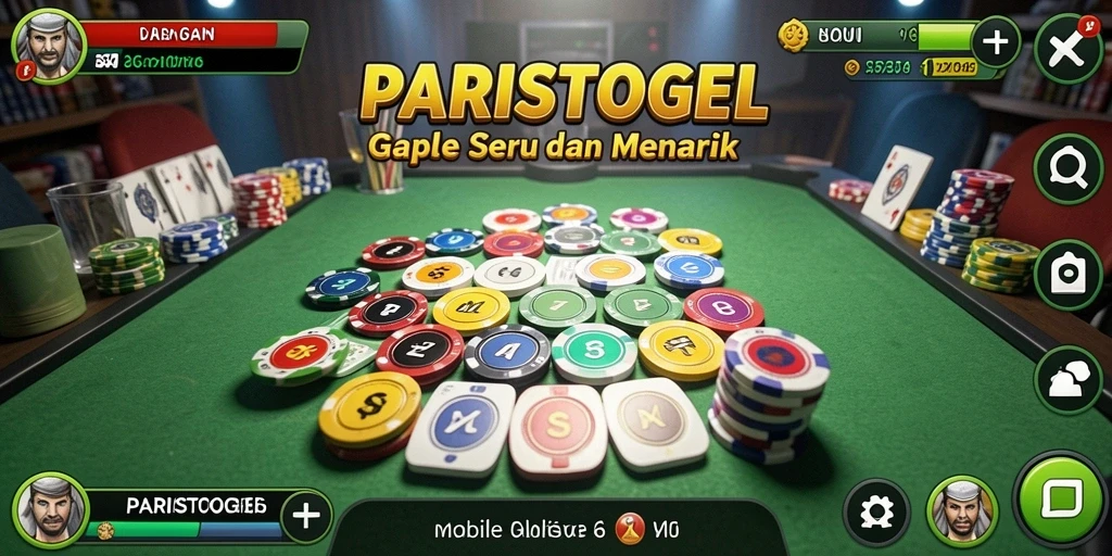 Screenshot gameplay PARISTOGEL dengan tampilan kartu Gaple yang menarik.