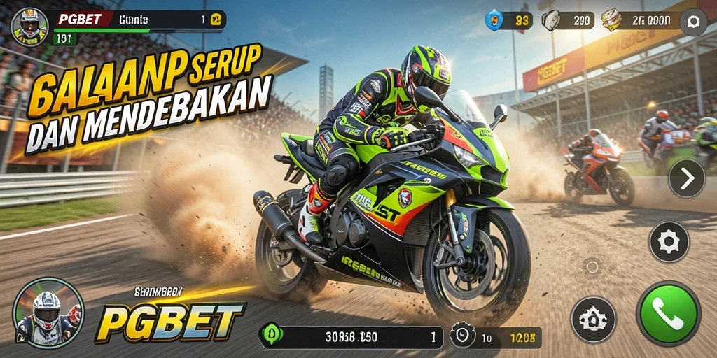 Tampilan gameplay seru PGBET dalam balapan motor.