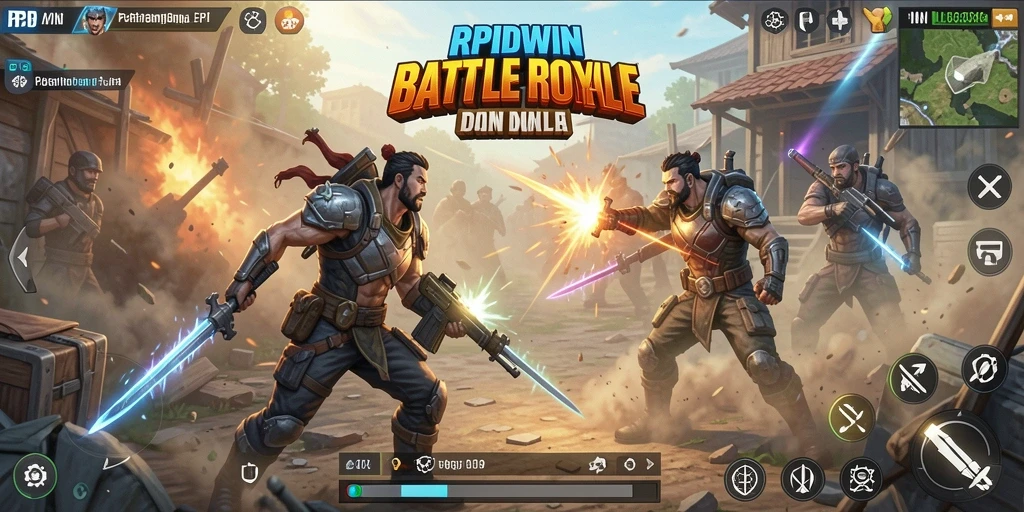 Tangkapan layar gameplay RPIDWIN menampilkan pertempuran intens di arena Battle Royale.