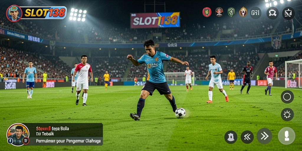 Screenshot gameplay SLOT138 dengan suasana pertandingan sepak bola yang intens.